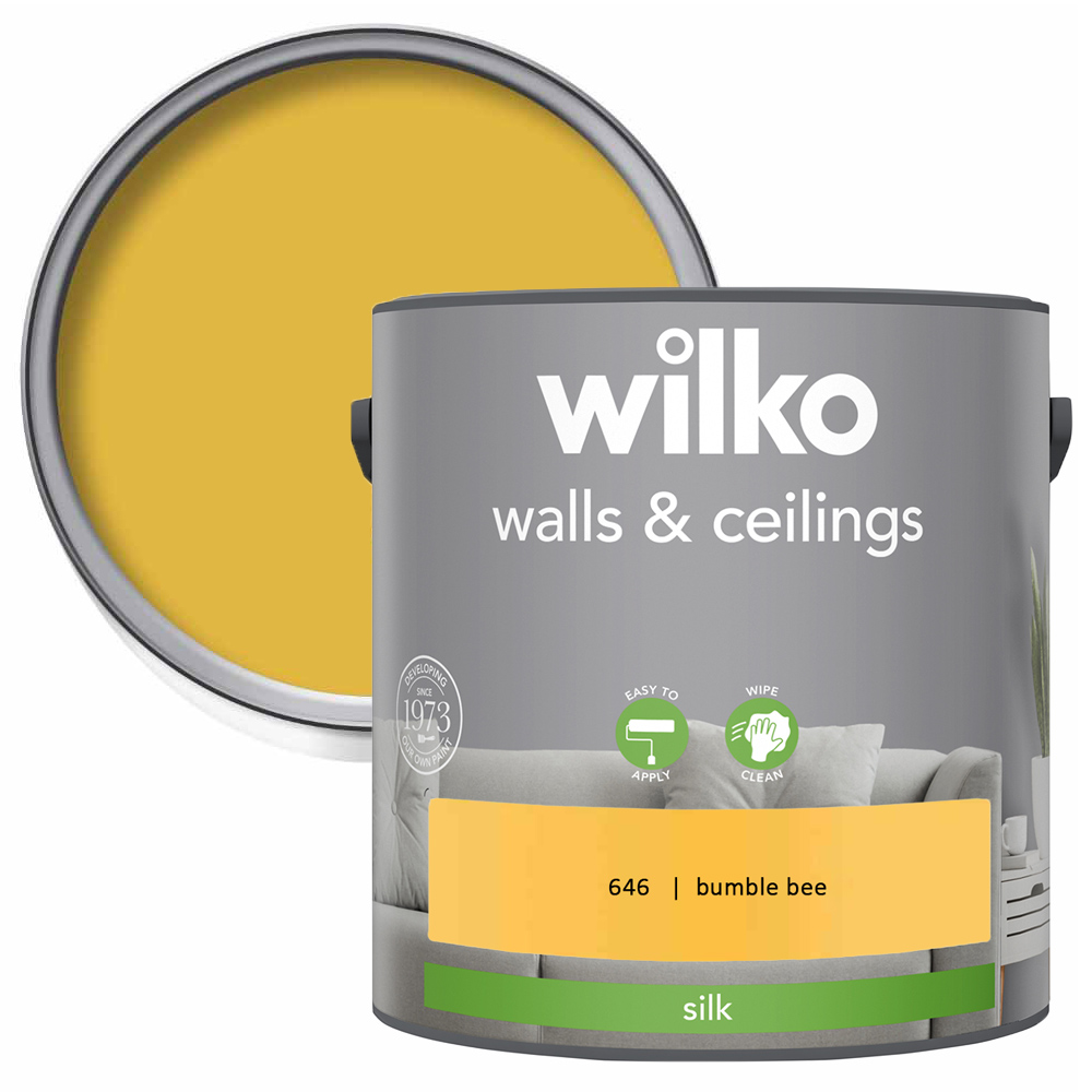 Wilko Walls & Ceilings Bumble Bee Silk Emulsion Paint 2.5L Image 1