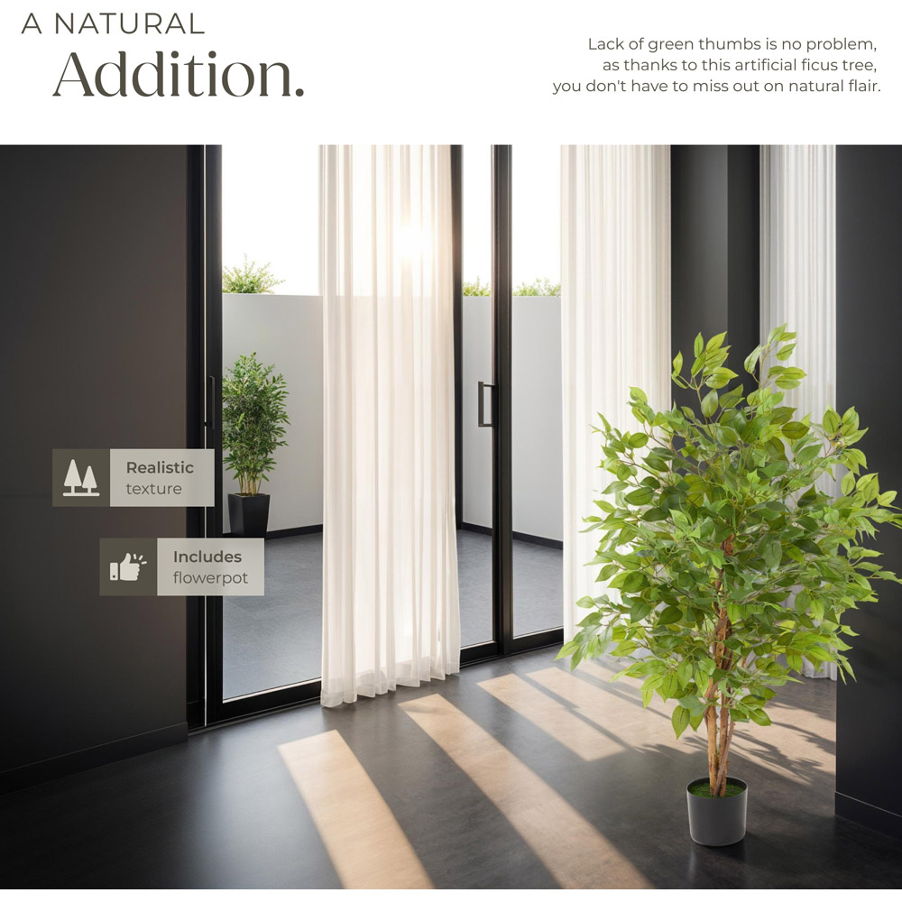 tectake Artificial Ficus Tree in Pot 120cm Image 5