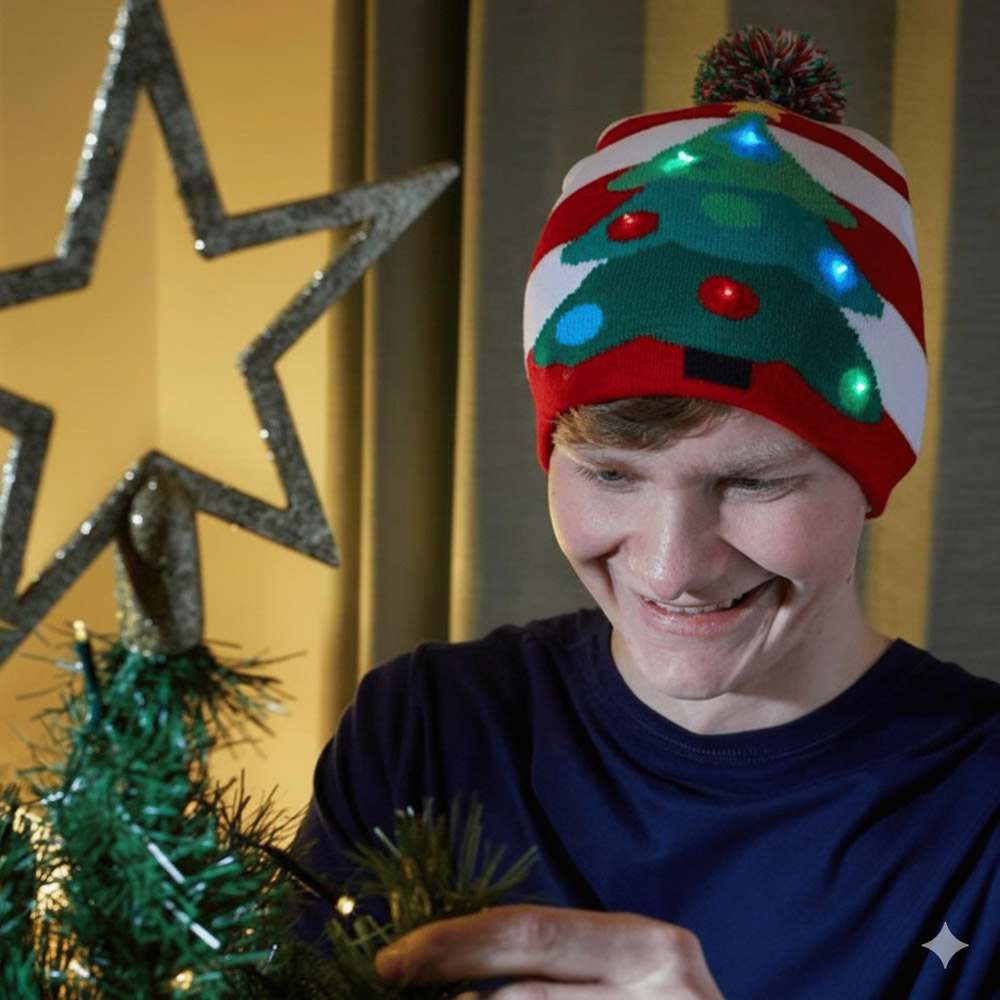 Samuel Alexander 6 Multicoloured LED Christmas Tree Flashing Party Festive Beanie Hat Image 2