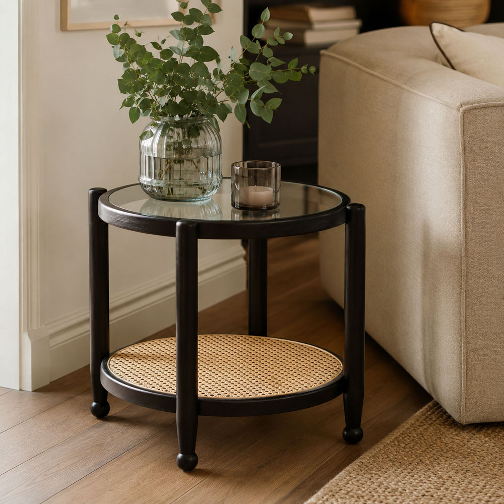 Premier Housewares Cebu Single Shelf Rattan and Glass Side Table Image 3