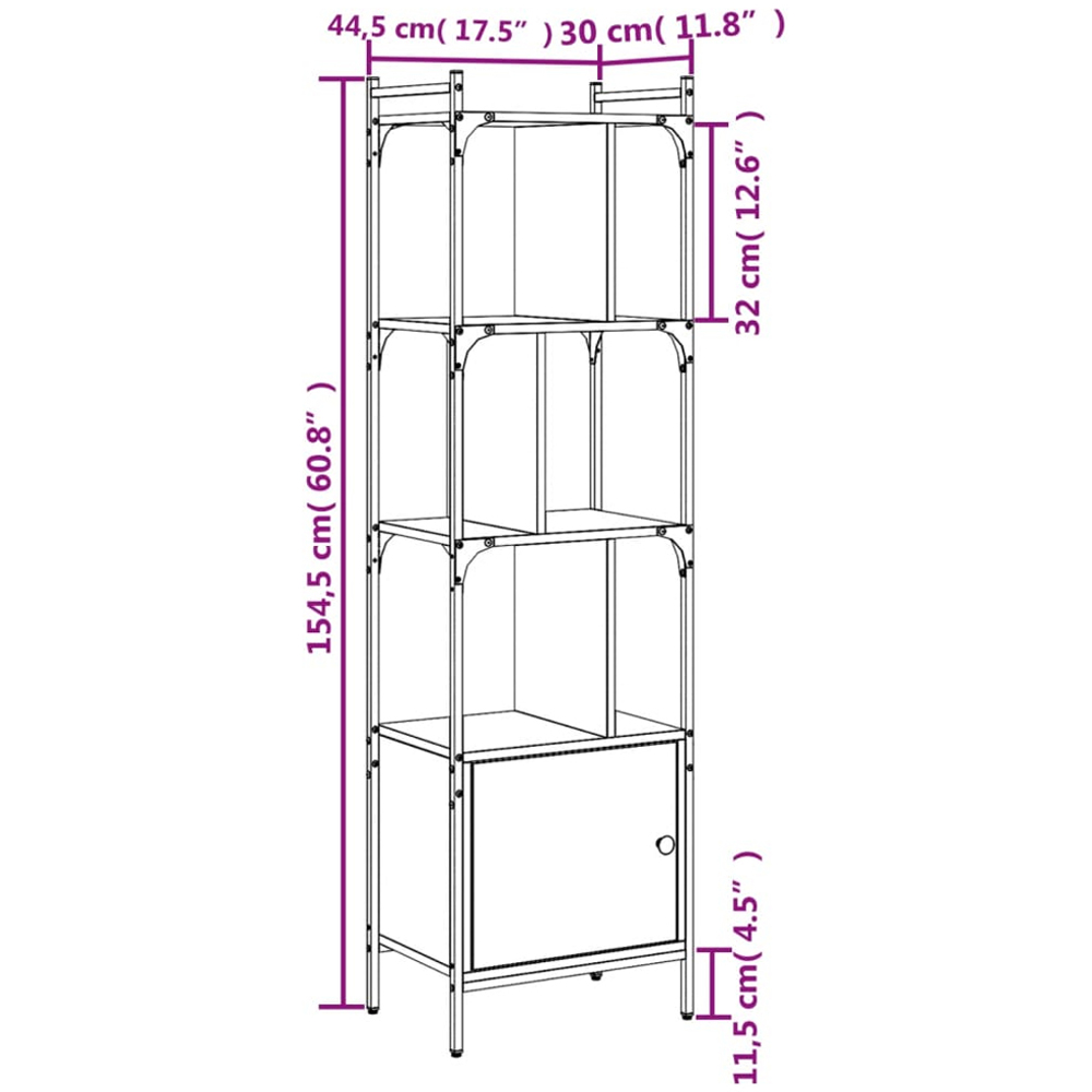 vidaXL Single Door 6 Shelf Grey Sonoma Bookcase Image 9