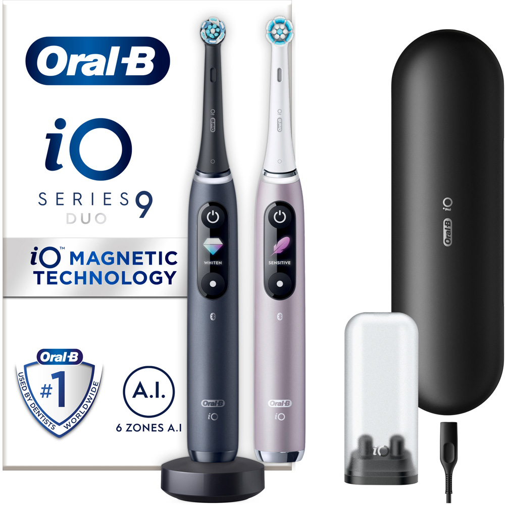 Oral-B iO Series 9 Black Lava and Rose Quartz Rechargeable Toothbrush 2 Pack Image 3