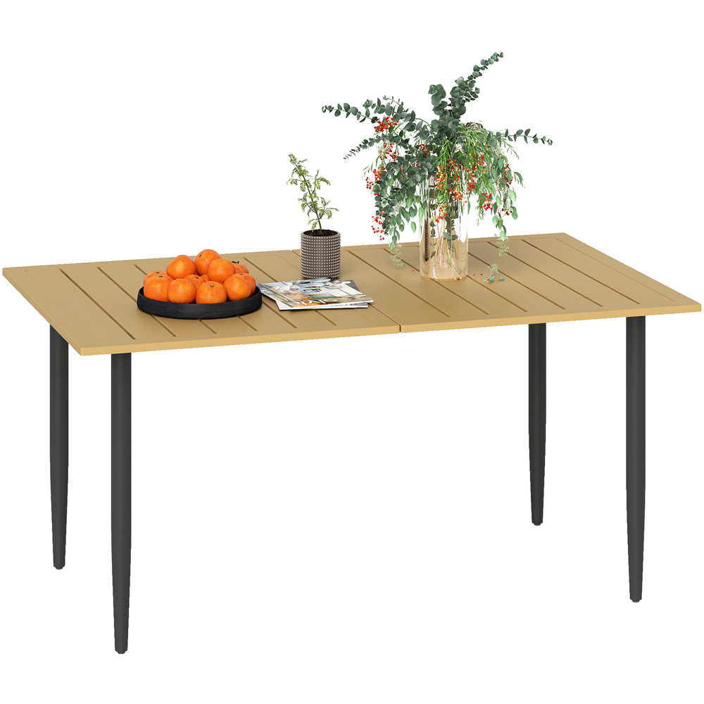 Outsunny 6 Seater Slatted Garden Dining Table with Parasol Hole Brown Image 2