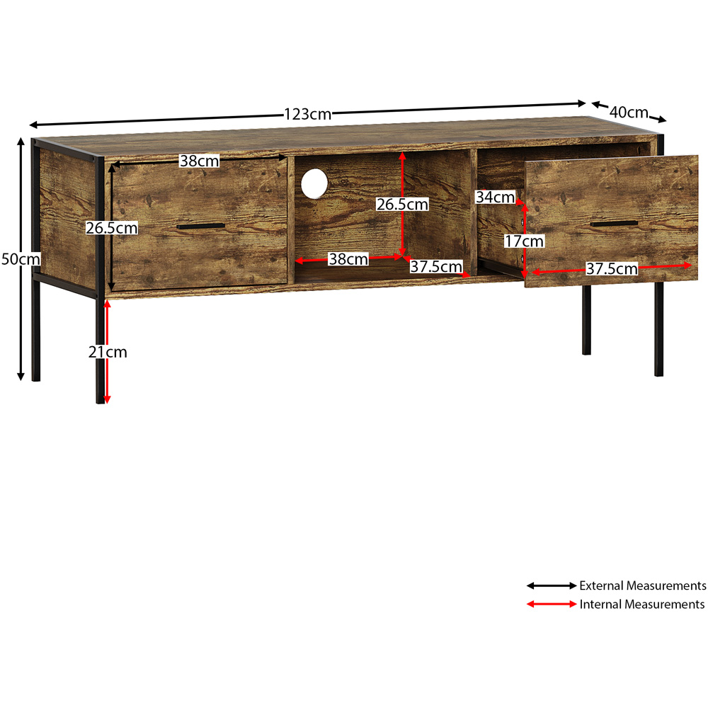 VIDA DESIGNS Brooklyn 2 Drawer Single Shelf Dark Wood Industrial TV Unit Image 7