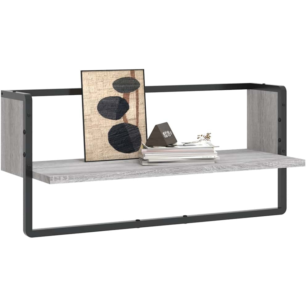 vidaXL 65cm Grey Sonoma Floating Wall Shelf with Bar Image 3