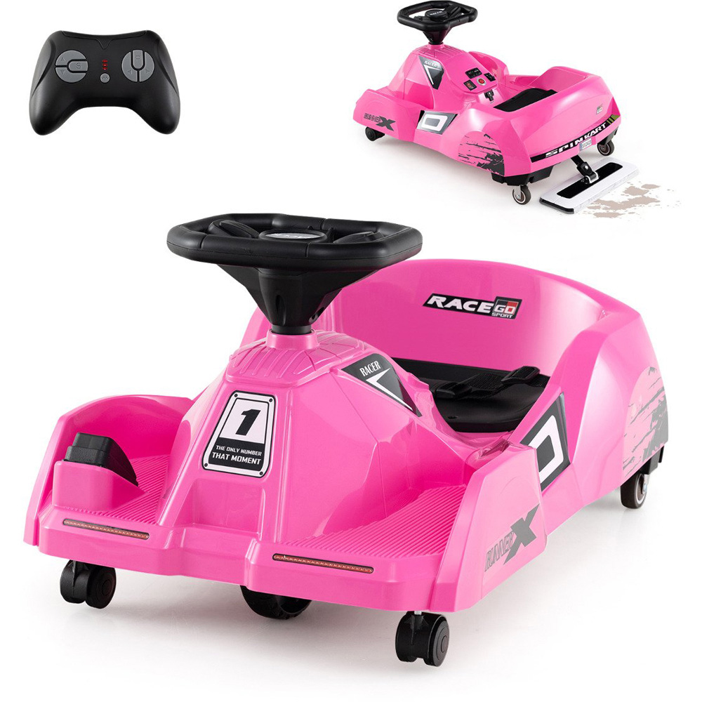Costway Kids Pink Electric Ride On Cleaning Go Kart Race Car with Detachable Mop 12V Image 3