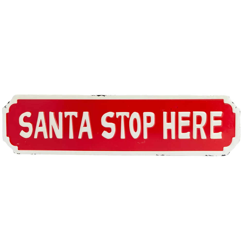 Samuel Alexander Festive Metal Santa Stop Here Sign Board 71cm Image 1