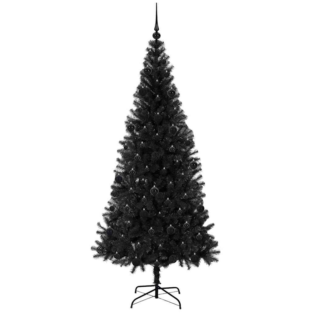 vidaXL Pre-Lit Black Baubles Black Artificial Christmas Tree 7ft Image 4