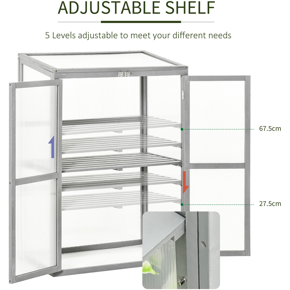 Outsunny 3 Shelf Grey Wooden Polycarbonate 2.5 x 1.5ft Cold Frame Greenhouse Image 4