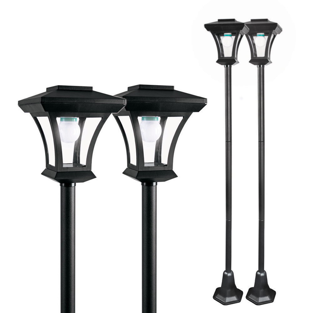 GardenKraft 2 Pack Bright White LED Solar Lamp Posts Image 1