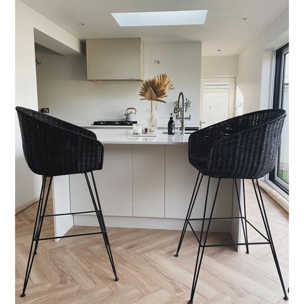 Desser Porto Large Black Wicker Bar Stool Image 3