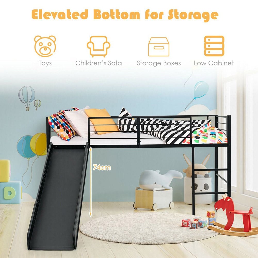 Costway Black Kids Loft Bed with Slide Image 7
