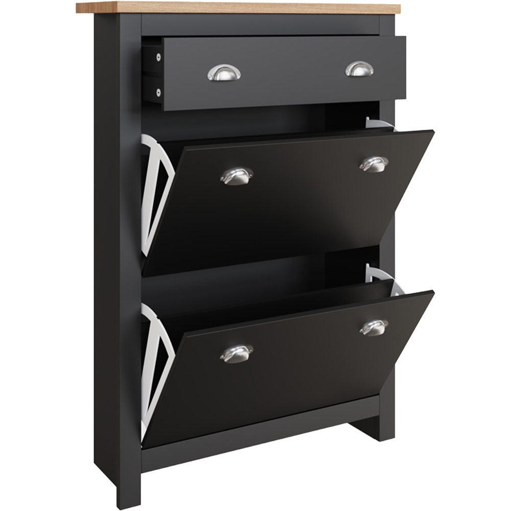 GFW Lancaster 2 Door 1 Drawer Black and Oak Shoe Cabinet Image 2
