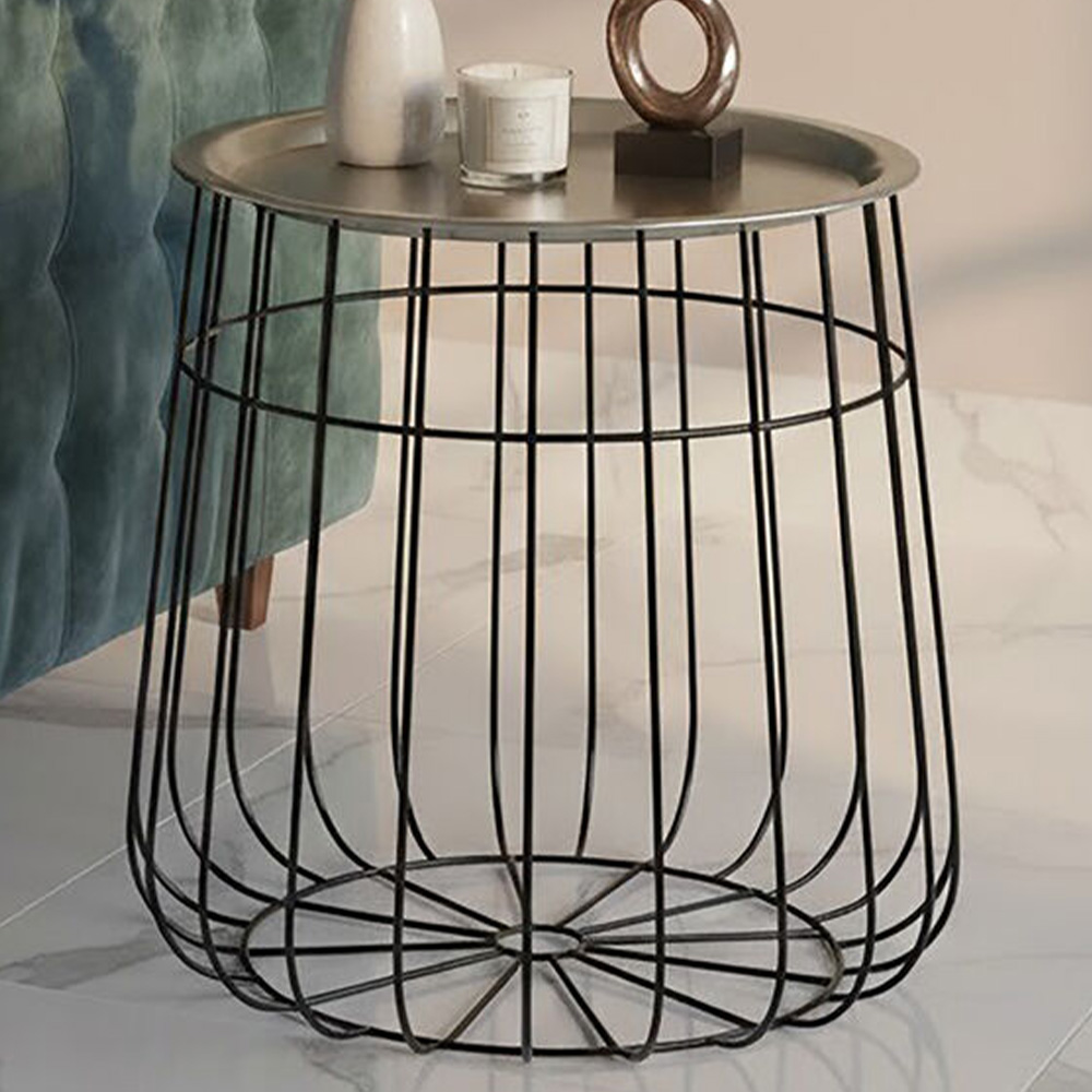 Premier Housewares Templar Silver and Black Wire Frame Side Table Image 1