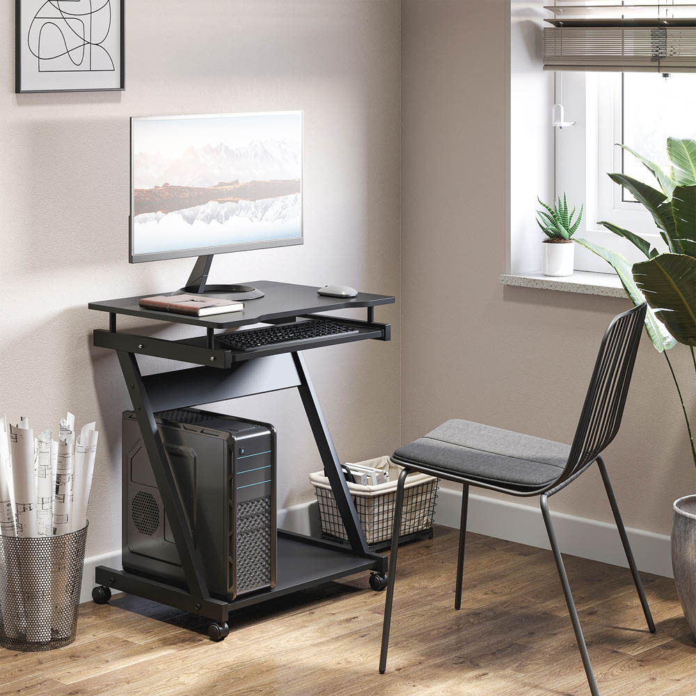 Portland Single Shelf Movable Computer Desk with Sliding Keyboard Tray Black Image 5