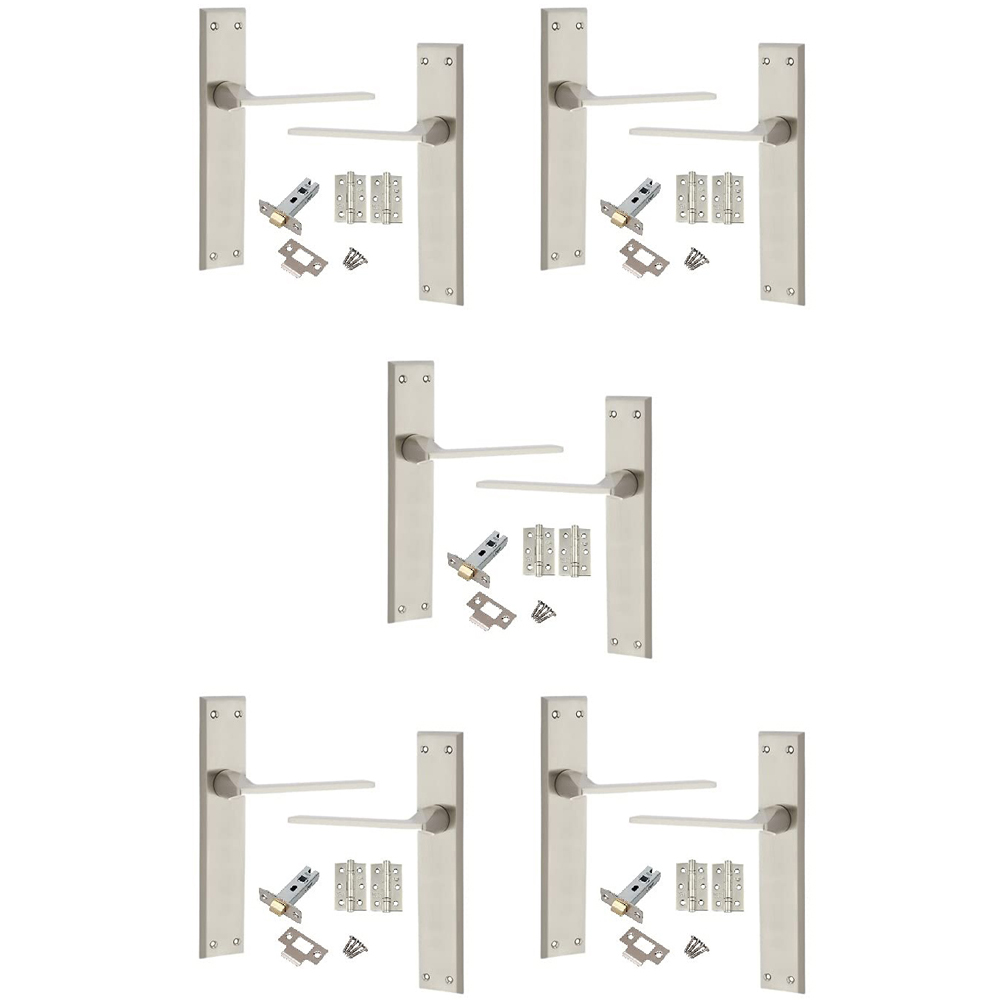 Golden Grace Satin Nickel Vector Latch Door Handle Set 5 Pack Image 1