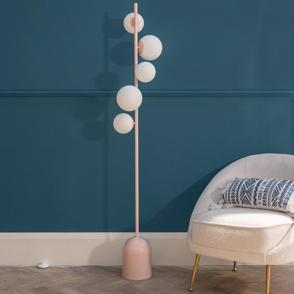 ValueLights Marlow Blush Pink Globe LED Floor Lamp Image 2