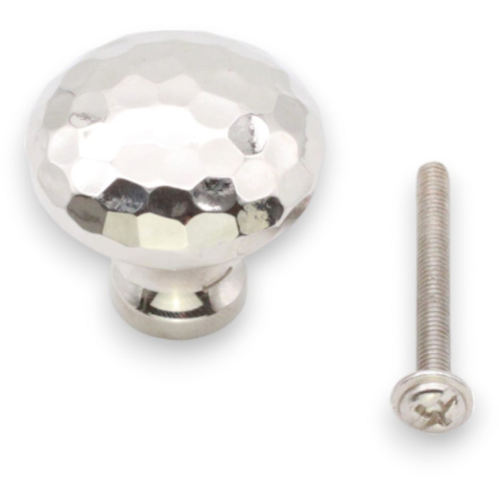 Spira Brass Hammered Mushroom Polished Nickel Cupboard Knob 32mm Image 4