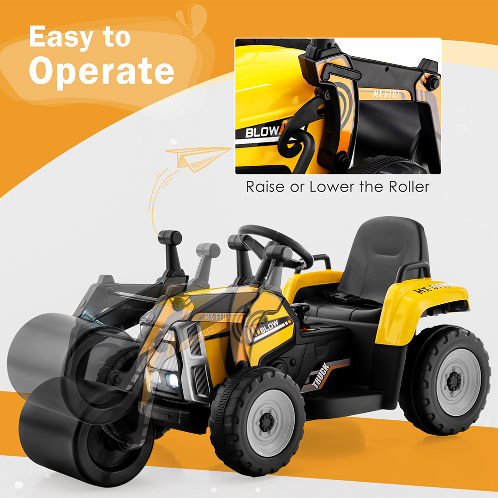 Costway Kids Yellow Ride On Road Roller with 2.4G Remote Control 12V Image 5