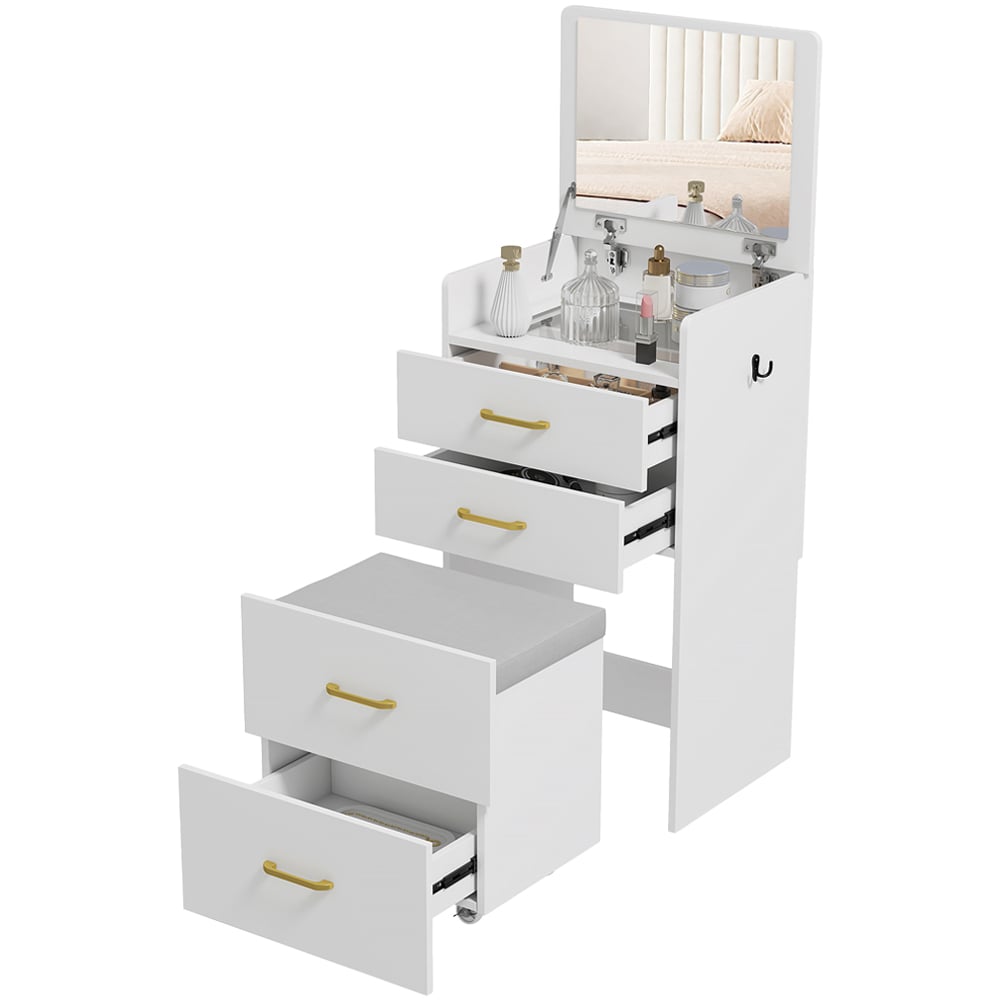 HOMCOM 4 Drawer 3 in 1 Mirror Dressing Table with Cushioned Stool Image 2