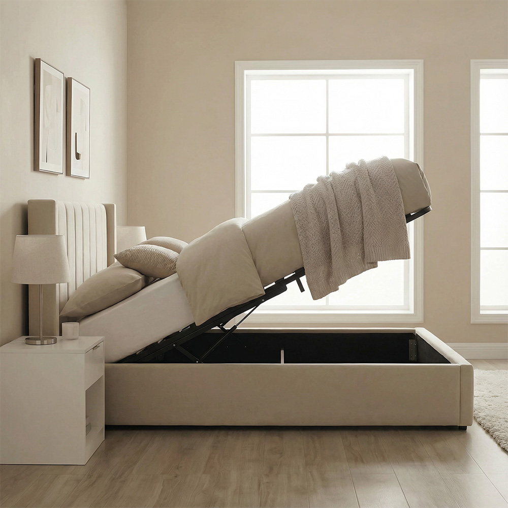 Home Source Alix King Size Putty Velvet Lift-Up Ottoman Bed with Fluted Headboard Image 5