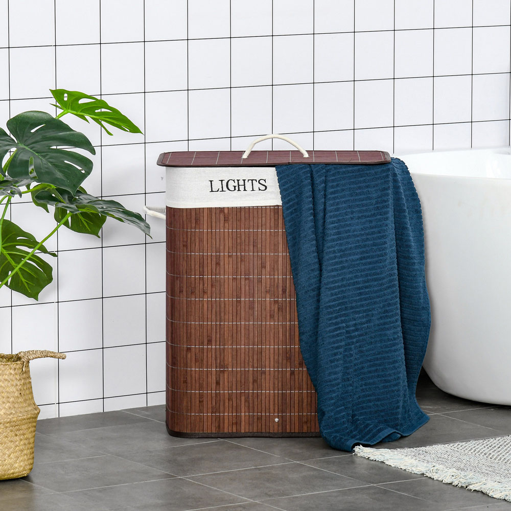 HOMCOM 2 Section Brown Collapsible Laundry Hamper Image 4