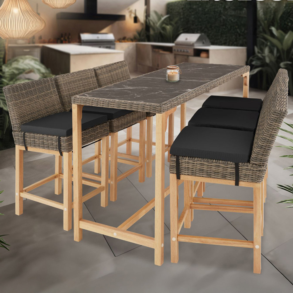 tectake 6 Seater Nature Polyrattan Garden Bar Bistro Table Image 1