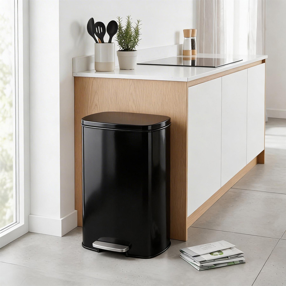 Harbour Housewares Black Square Stainless Steel Kitchen Pedal Bin 50L Image 2