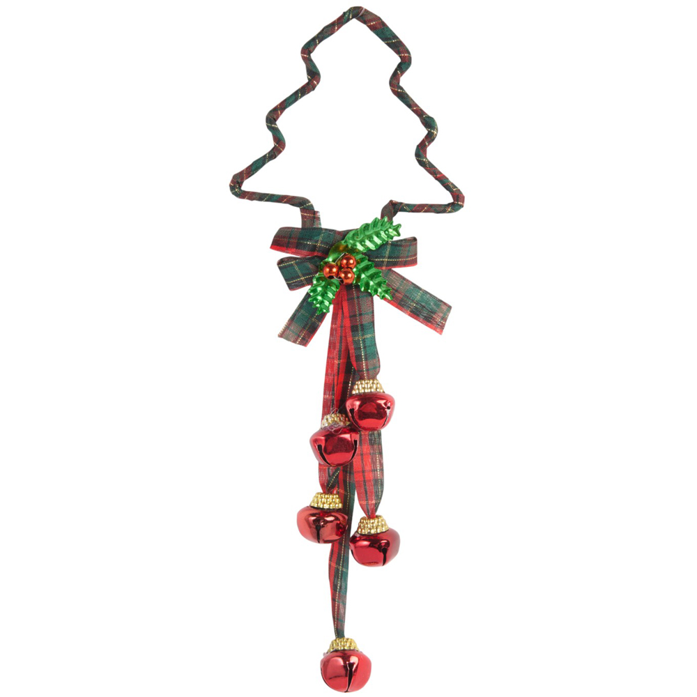 Traditional Christmas Red Tartan Star and Bell Hanging Ornament Image 3