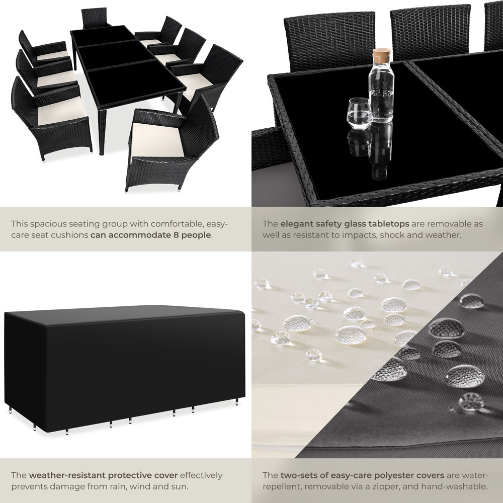 tectake Menorca 8 Seater Black Dining Table Set with Cover Image 5
