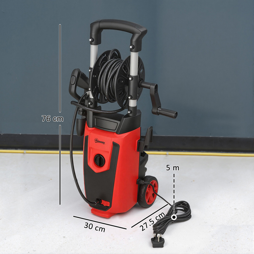 Outsunny 84H-421V70RD 150 Bar Red Pressure Washer with Adjustable Nozzle 1800W Image 9