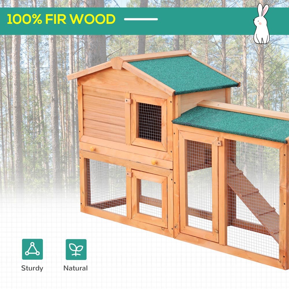 PawHut Two Tier Wooden Pet Hutch Image 5