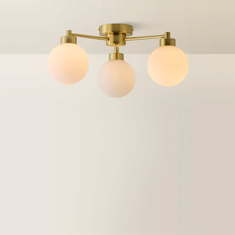 ValueLights Jonah Brushed Gold 3 Arm Globe Ball Shade Flush LED Ceiling Light Image 5