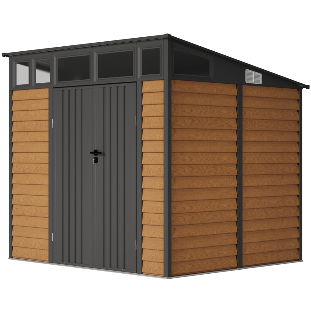 Living and Home 8 x 7ft Wood Grain Finish Metal Pent Garden Shed Image 1