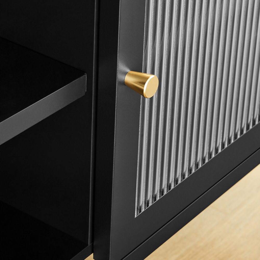 Furniturebox Kaci 2 Door 2 Shelf Black TV Unit Image 3