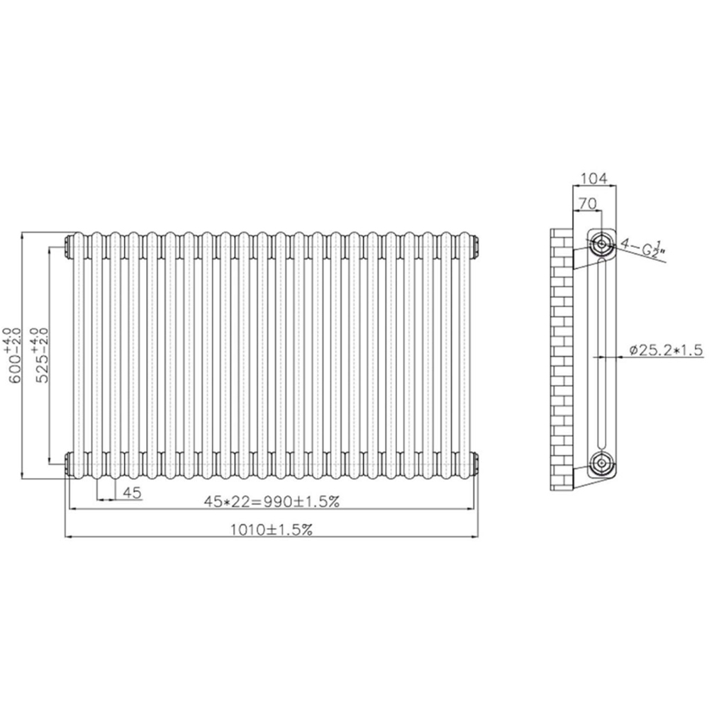 Go Bathrooms Traditional Antique Brass 2 Column Radiator 600 x 1010mm Image 3