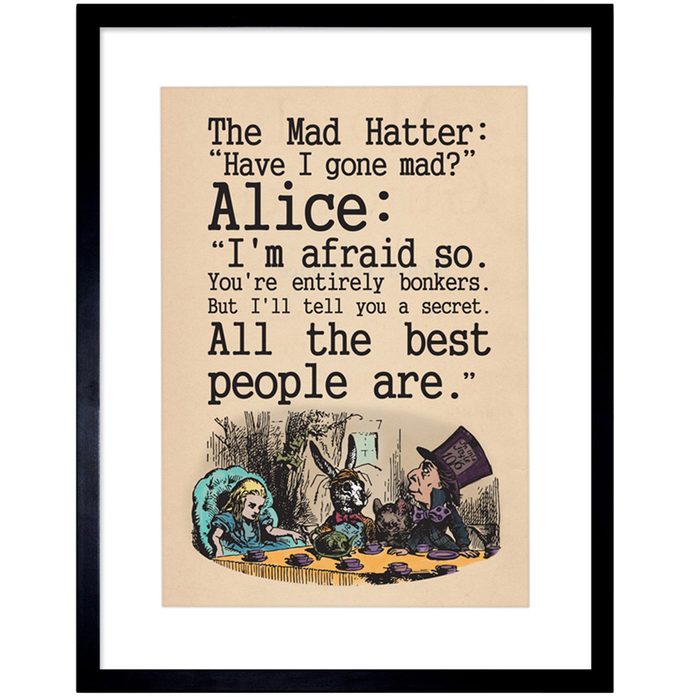 Wee Blue Coo Alice in Wonderland Mad Hatter Tea Party Quote Framed Wall Art Print 23 x 18cm Image 1