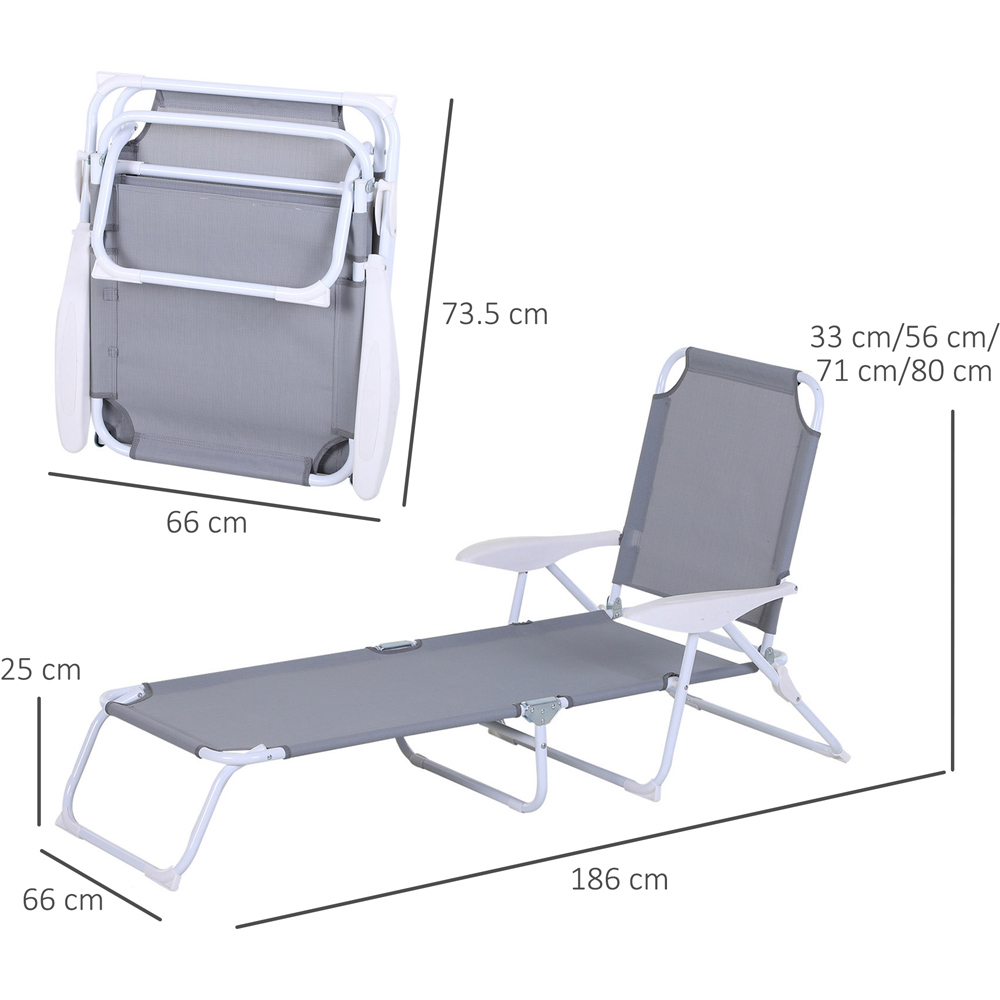 Outsunny Grey 4 Level Adjustable Folding Sun Lounger Image 7