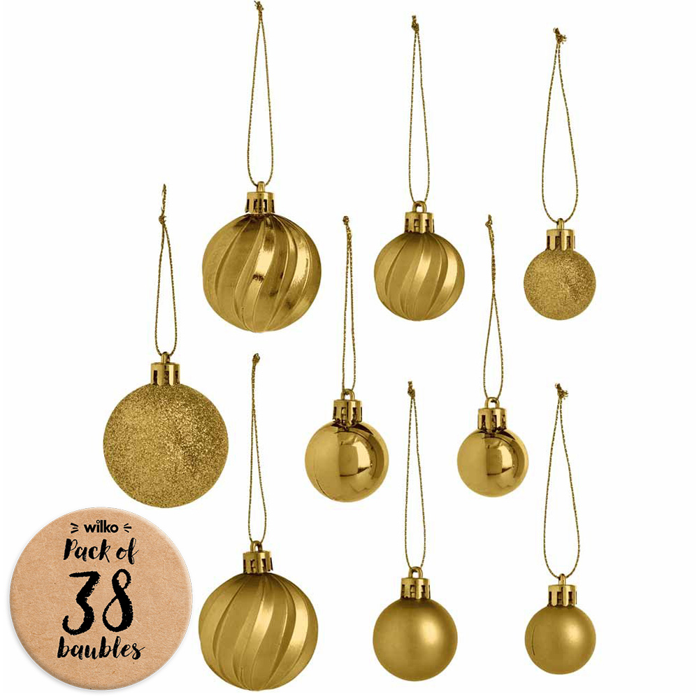 Wilko Luxe Gold Baubles Large 38 pack Image 1