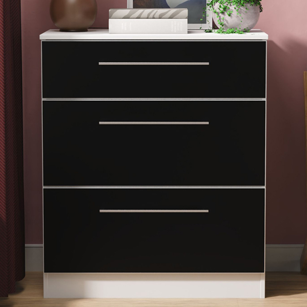 Crowndale Worcester 3 Drawer Matt Black and White Deep Chest of Drawers Ready Assembled Image 1