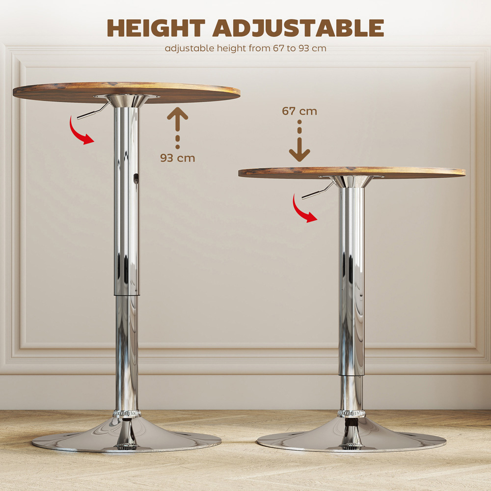Portland 2 Seater Rustic Brown Height Adjustable Round Swivel Bar Dining Table Image 8