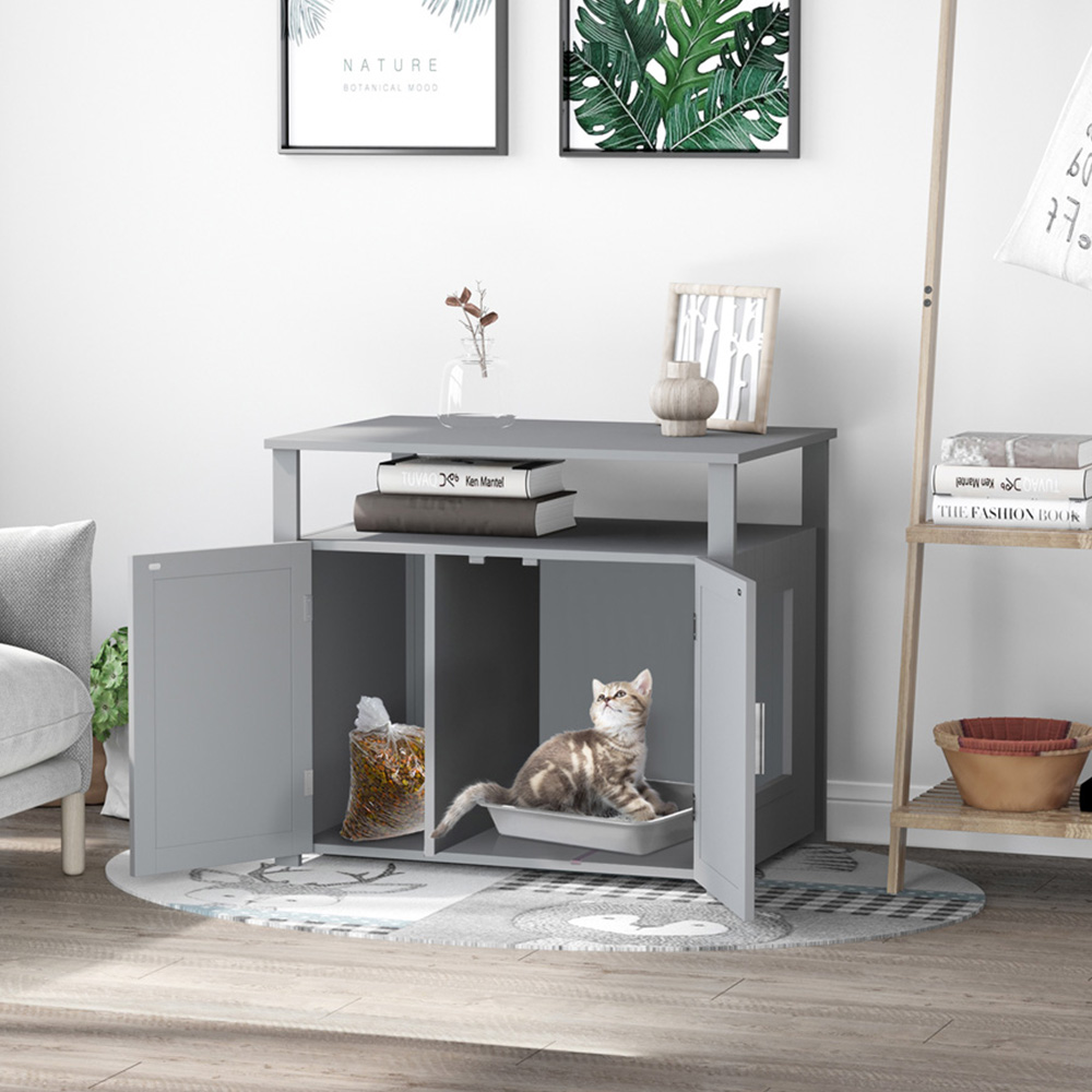 PawHut Enclosure Grey Cat Litter Box 76 x 51 x 66cm Image 2