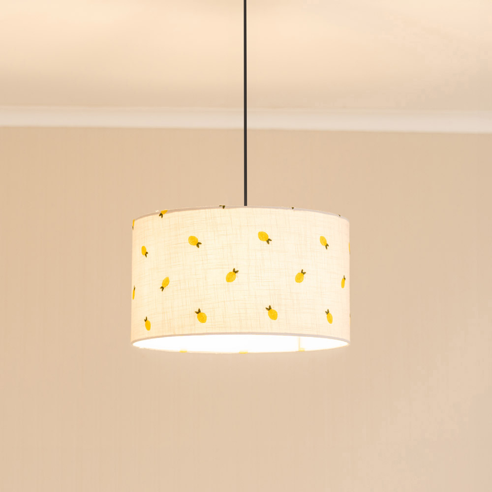 ValueLights Brae Natural White Lemon Embroidered Medium Drum Lamp Shade Image 3