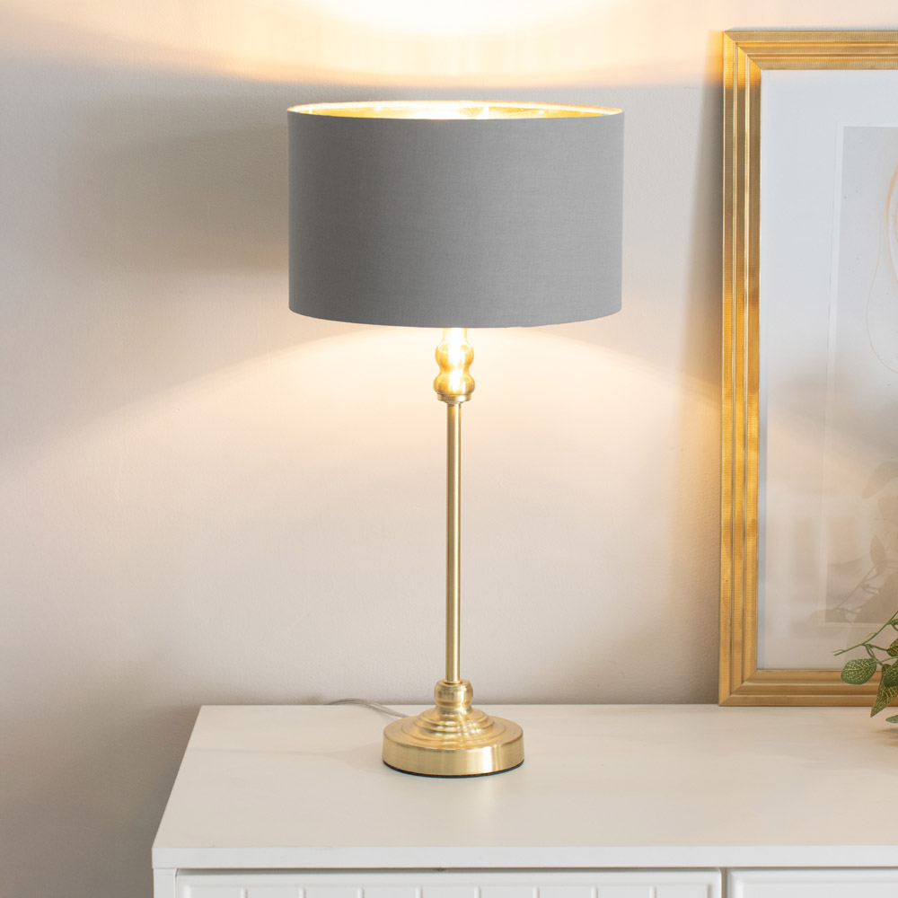 ValueLights Maggie Gold Candlestick LED Table Lamp with Grey and Gold Lamp Shade Image 3