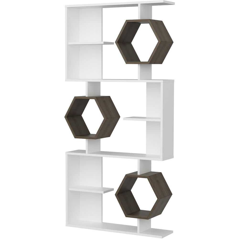 Decorotika Darla 9 Shelf White and Walnut Geometric Bookcase Image 2