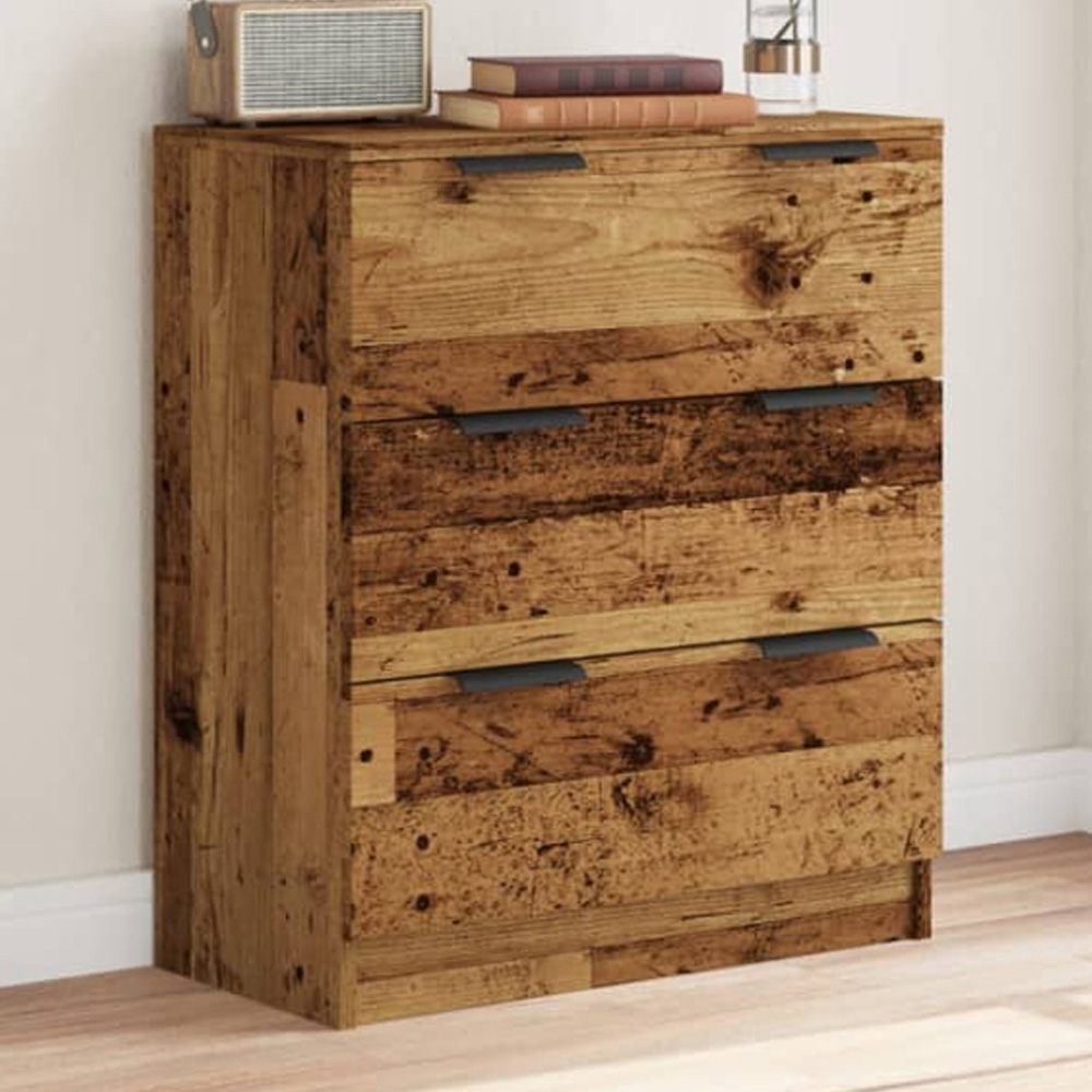 vidaXL 3 Drawer Old Wood Small Sideboard Image 1