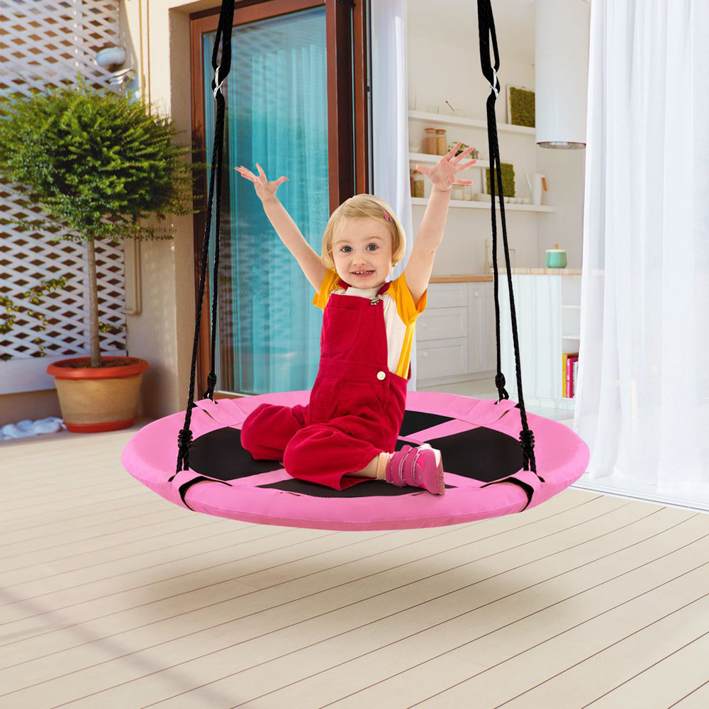 Costway Pink Children Flying Saucer Adjustable Tree Swing 100cm Image 2