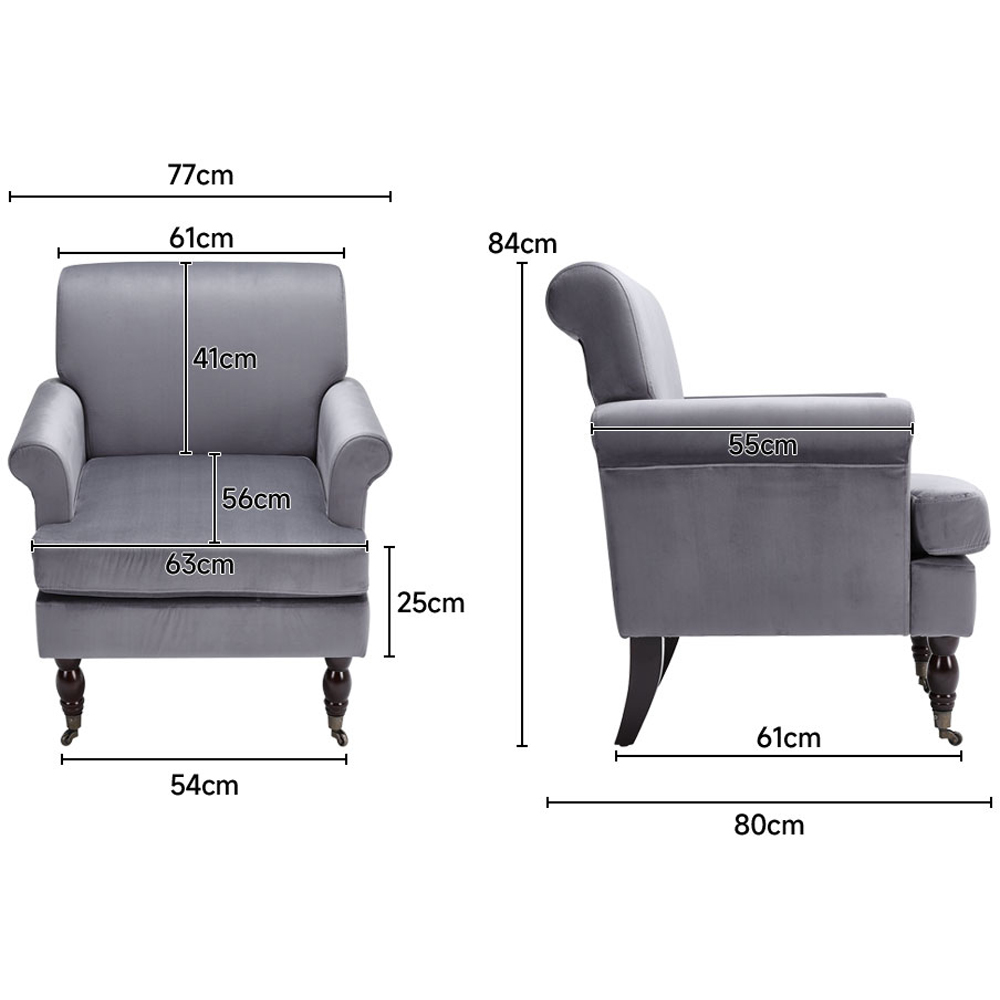 Living and Home Grey Contemporary Velvet Armchair Image 9