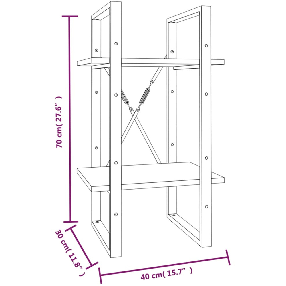 vidaXL 2 Shelf Grey Sonoma Industrial Style Bookcase Image 8