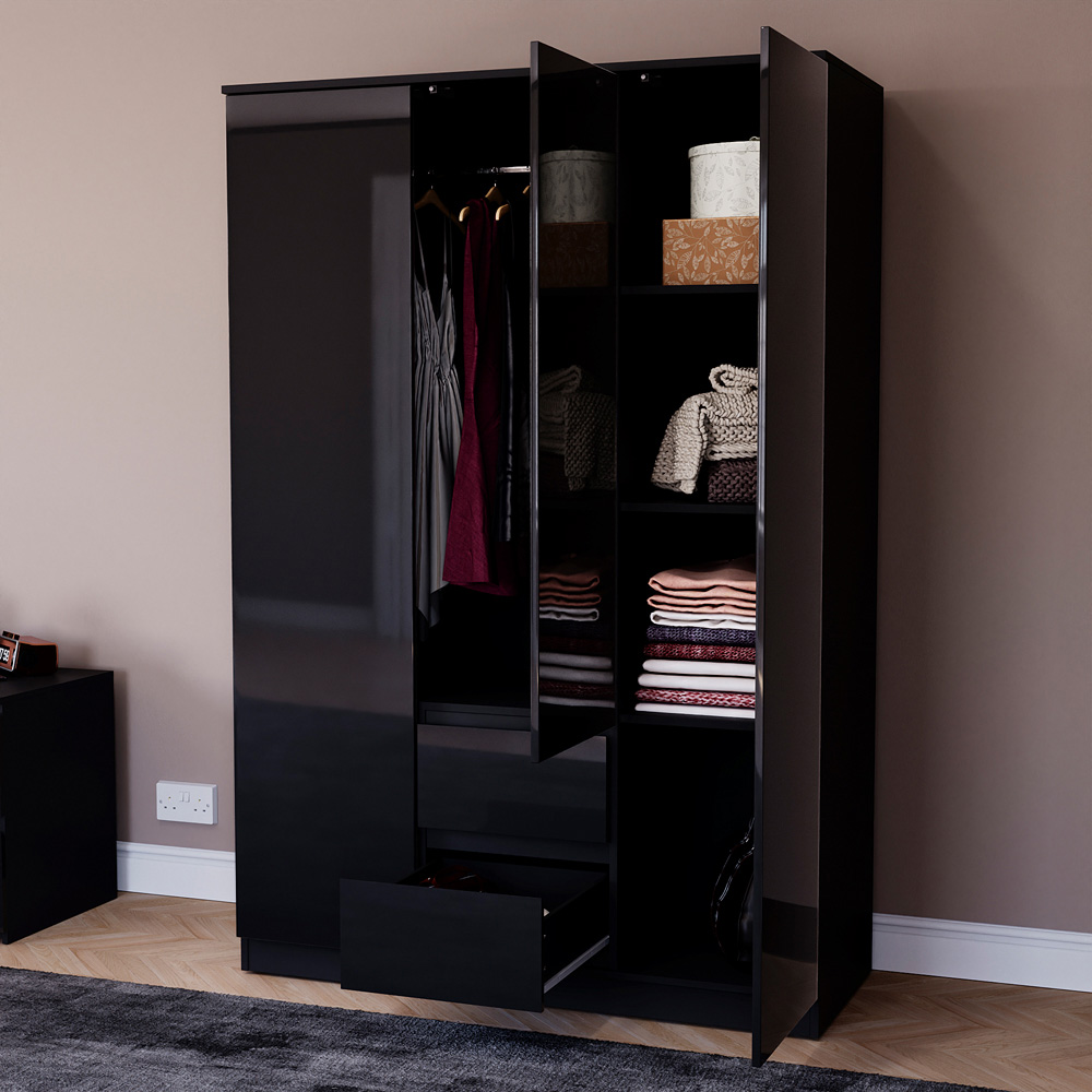 Vida Designs Glinton 3 Door 2 Drawer Black Wardrobe Image 5